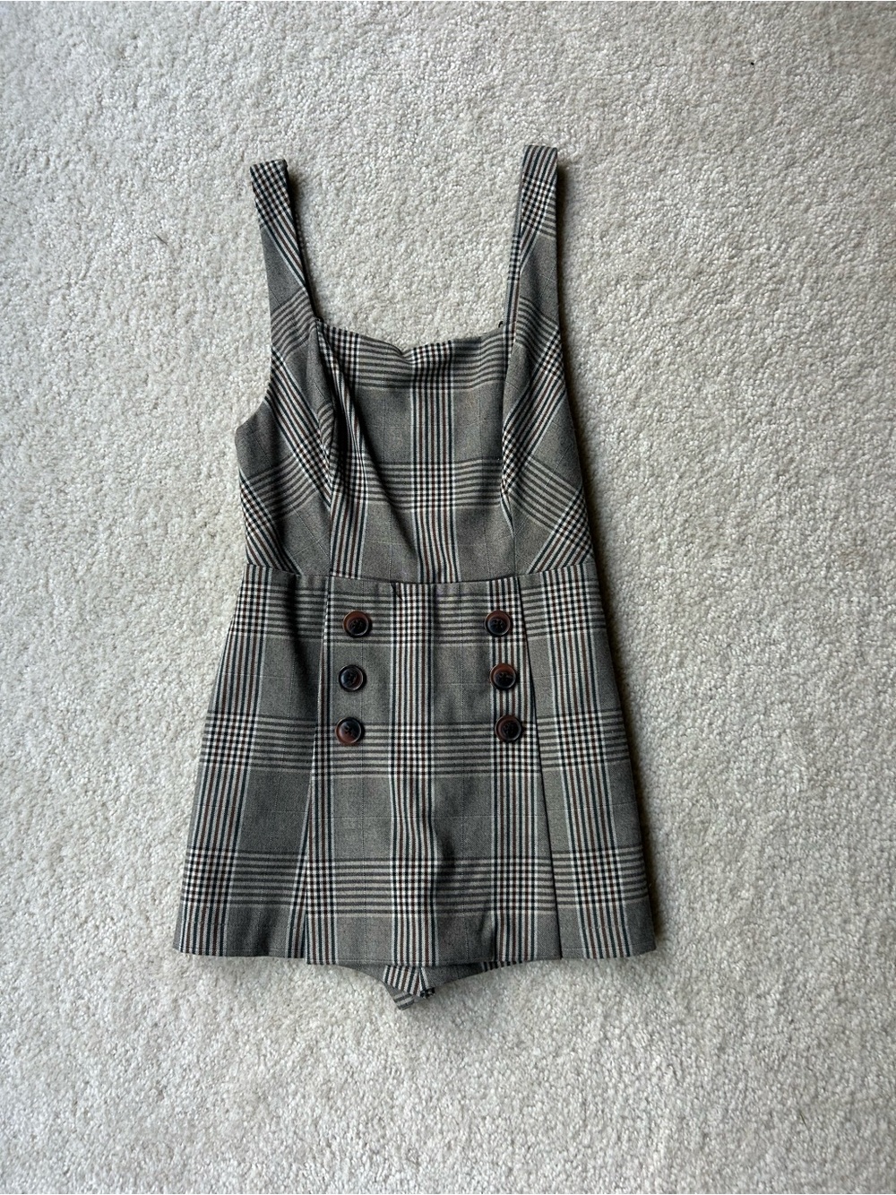 Plaid Button-Front Romper Dress